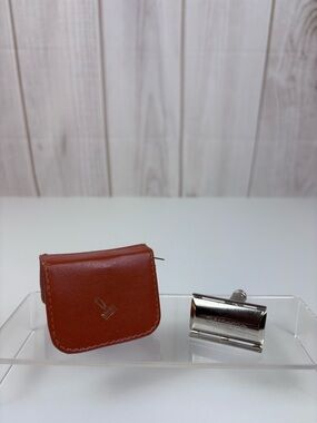 Vintage Gillette Travel Tech Safety Razor Leather Case Compact Silver Brown